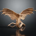 Game And Movie Character Golden Dragon Sculpture With Spread Wings Detailed Texture And Shiny Surface