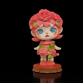 Cute Game Character Doll With Pink Rose Headpiece Big Blue Eyes And Wooden Base