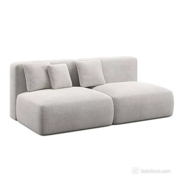 Light Gray Double Sofa with Modular Design and Comfortable Square Cushions 3d model