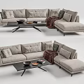 Light Gray Sectional Sofa with Multiple Cushions Brown Blanket and Black Coffee Table Modern Interior 3d model