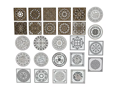 Artistic Decorative Carvings with Various Circular and Square Patterns for Interior Wall and Floor Decoration 3d model