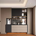 Modern Sideboard with Dark and Light Wood Panels Open Shelves and Decorative Items in Home