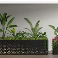 Black Flower Bed With Perforated Dot Design Green Plants and Flower Pot Pink Flowers