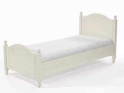 White Wooden Single Bed With Curved Headboard And Ball Finial Legs 3d model