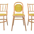 Wooden Single Chairs With Green Upholstered Seats And Rattan Frame Design