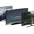 Contemporary TVs Featuring Curved Screens With Mountain Road And App Interface Displays