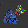 Decorative Ornament Set Geometric Pyramid With Blue Colorful Sections Shiny Reflective For Home