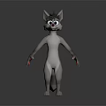 Cartoon Character 3D Model With Grey Ears White Body Red Paws Blue Eyes Standing Pose