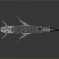 Detailed Military Warship Model With Black Red Hull And Deck Turrets