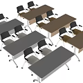 Modern Office Conference Tables With Light Wood And Gray Surfaces And Matching Chairs
