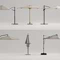 Various Styles Of Outdoor Umbrellas With Different Stand Designs And Canopy Colors