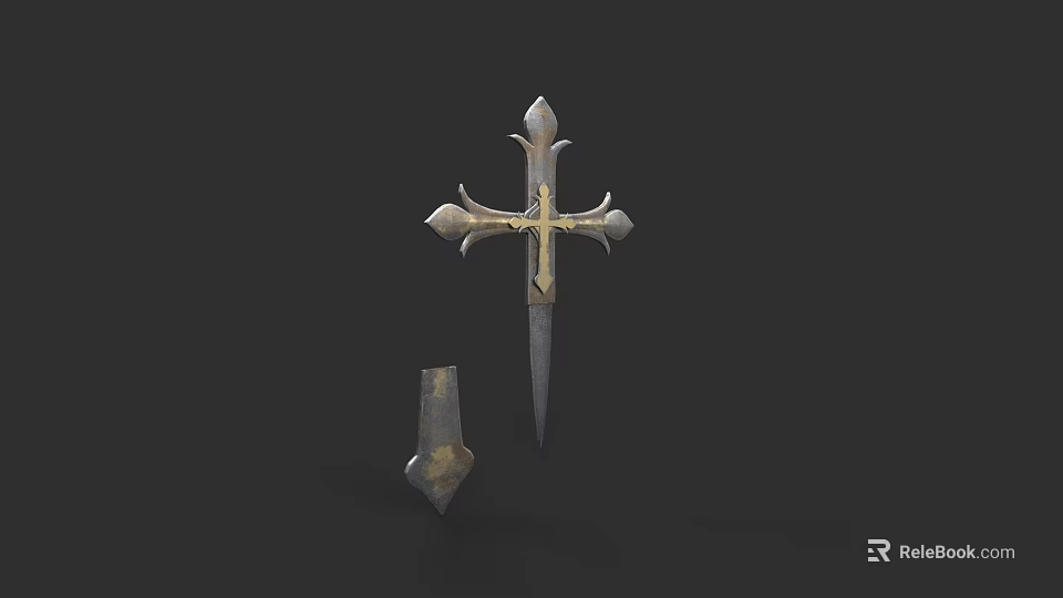 Unique Ornate Cross Pendant Jewelry With Golden Silver Metal Spikes Design 3d model 