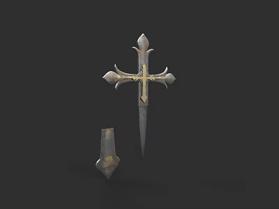Unique Ornate Cross Pendant Jewelry With Golden Silver Metal Spikes Design 3d model