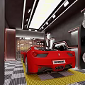 White Sports Car Parked In Indoor Workshop With Yellow Checkered Floor And Tools
