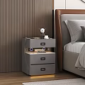 Modern Gray Bedside Table With Drawers Decorative Items And Bottom Lighting 3d model