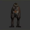 Tyrannosaurus Rex Dinosaur Standing On Gray Background With Open Mouth And Brown Orange Skin