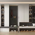 Modern Shoe Cabinet Design With Hanging Rack Bench Shoes And Decorative Items