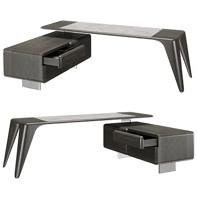 Modern Office Desk With Wooden Drawer Sleek Top And Unique Angular Legs Design 3d model