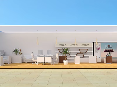 Modern Retail Store Interior With Display Shelves Wooden Flooring And Pendant Lights 3d model