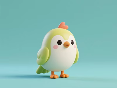 Cute Green and White Chick Doll with Pink Cheeks Orange Crest and Light Blue Background 3d model