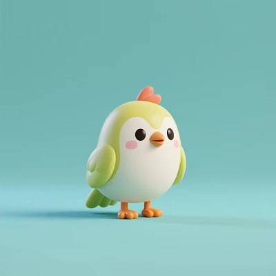 Cute Green and White Chick Doll with Pink Cheeks Orange Crest and Light Blue Background 3d model