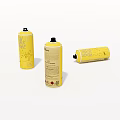 Yellow Spray Cans With Labels And Graphics Standing And Lying Down