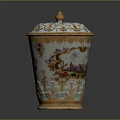 Elegant Porcelain Decorative Jar With Gold Trim And Floral Landscape Patterns