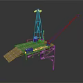 Modern Industrial Scene Featuring Wooden Platform Tall Tower And Crane Structure 3d model
