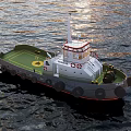 Sailing Boat With White Superstructure Red Gray Hull Green Deck And Tires On Calm Sea