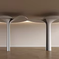 Three White Columns With Umbrella Shaped Tops And Lighting On Wooden Floor Wall Background