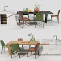Modern Dining Table and Chair Combination Island Table and Chair 3d model