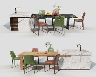 Modern Dining Table and Chair Combination Island Table and Chair 3d model