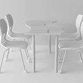 Round Desk With Four Orange Chairs And Books Notebooks On White Background