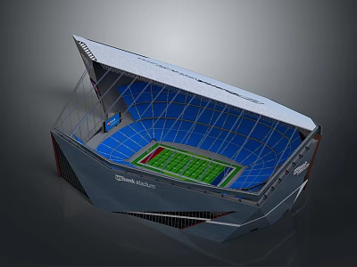 Modern Stadium Architectural Design With Blue Seats Green Field And Roof Structure 3d model