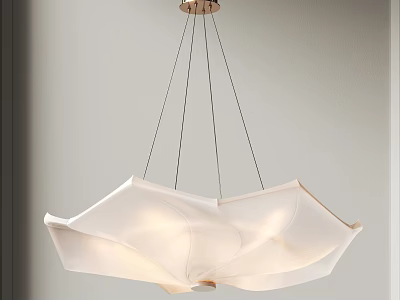 Modern Elegant Chandelier With White Fabric Shade And Suspended Thin Wires 3d model