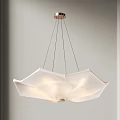 Modern Elegant Chandelier With White Fabric Shade And Suspended Thin Wires