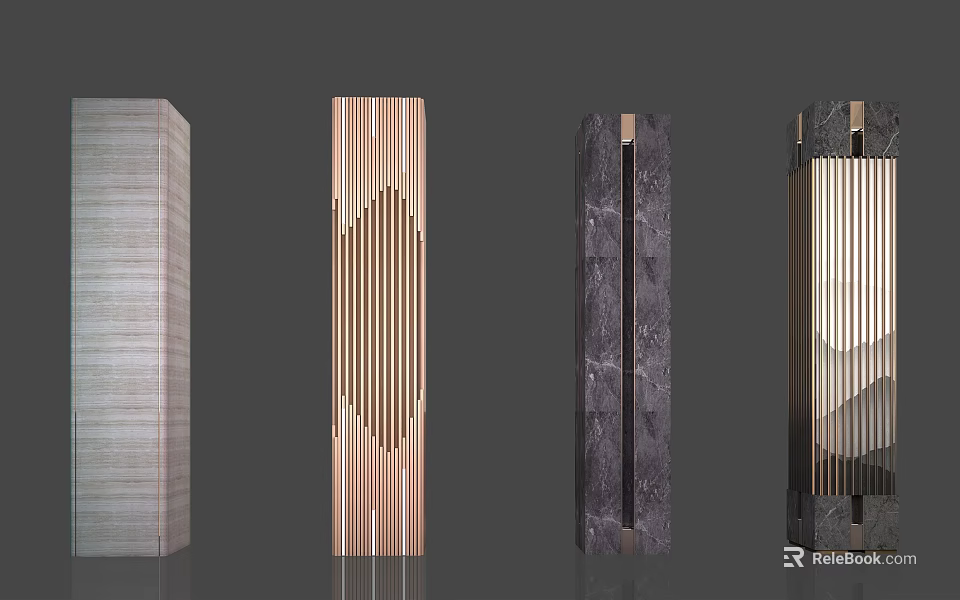 Various Contemporary Column Designs Featuring Textured Finishes And Geometric Details 3d model 