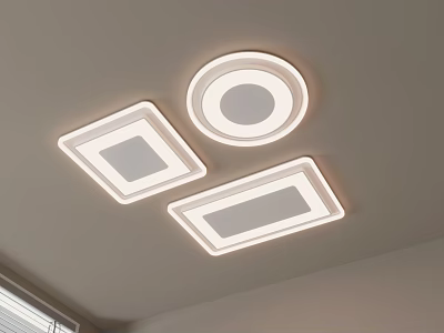 Three Square And Round Modern Minimalist Ceiling Lights With White Lighting 3d model