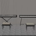 Musical Instruments Electronic Keyboards With Stools On Gray Floor And White Wall 3d model