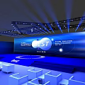 Large Event Stage Setup With Blue Backdrop Screen BEST Text White Chairs And Lighting Equipment 3d model