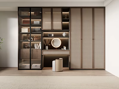 Modern Cloakroom Interior Design With Glass Door Cabinets Storage Shelves And Mirror 3d model