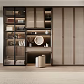 Modern Cloakroom Interior Design With Glass Door Cabinets Storage Shelves And Mirror