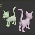 Two White Cat Figurines Standing Side By Side On Dark Surface With Reflections 3d model