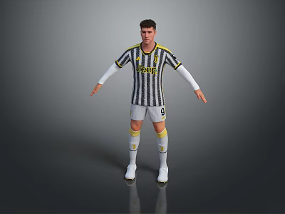 Game Movie Character 3D Render in Black White Striped Jersey Number 9 Standing Pose 3d model