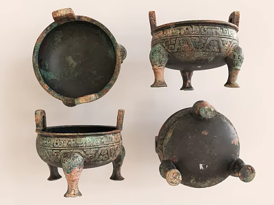 Chinese bronze tripod bronze ware collection antique tripod cultural relics museum collection cultural play treasure exhibits national treasure 3d model