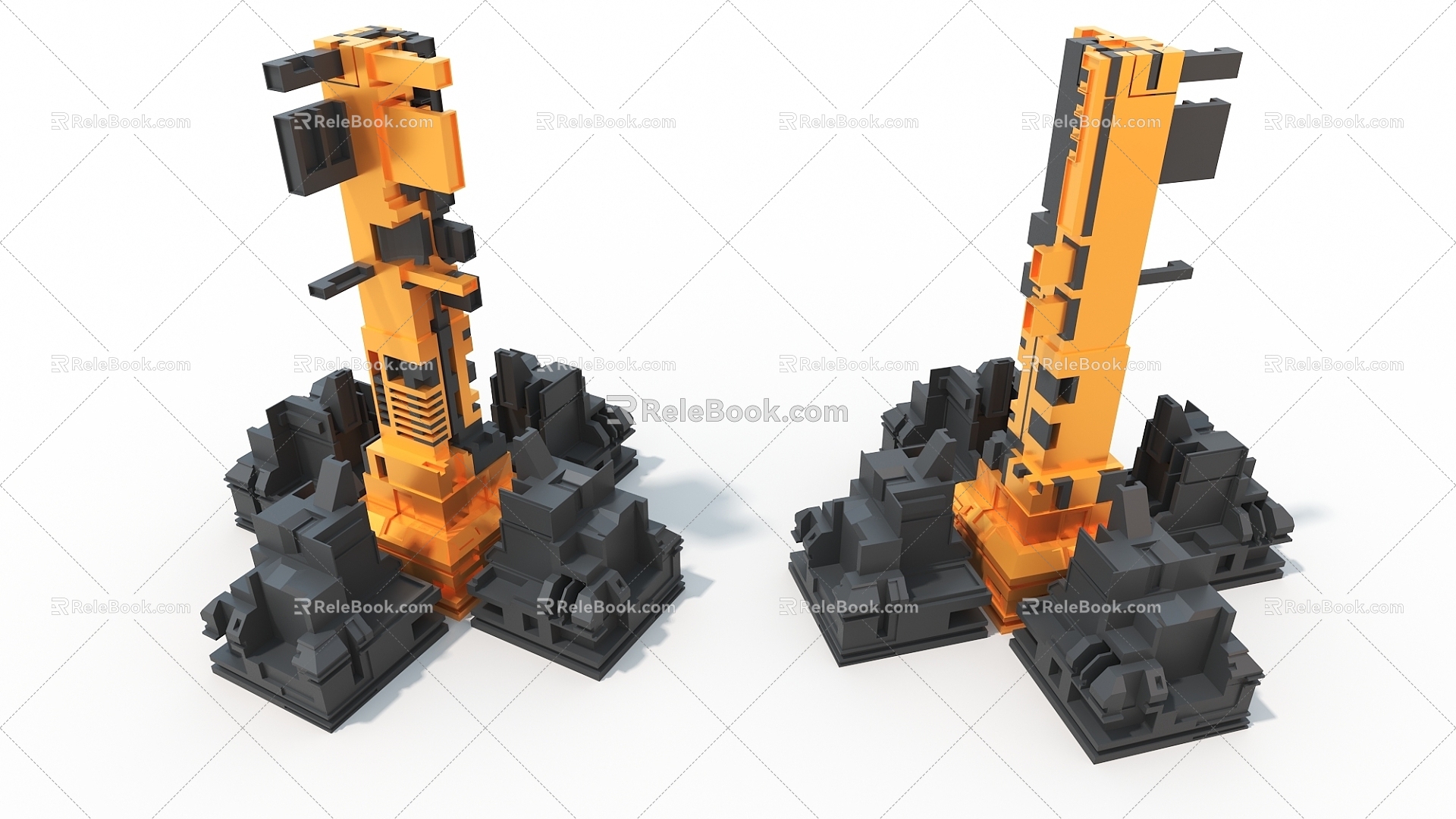 hard surface machinery cypunk square cylinder hard surface high tech industrial parts 3d model