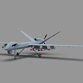 Military Fighter Drone with Long Wings Mounted Missiles Extended Landing Gear and Gray Body