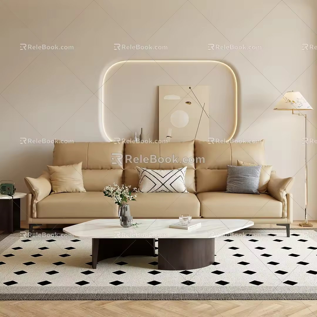 Cream wind home sofa coffee table combination 3d model