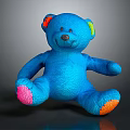 Blue Plush Teddy Bear With Colorful Ears And Paws In Sitting Pose 3d model