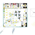 Modern Exhibition Booth Design With White Blue Geometric Structure Hanging Lights And Logo